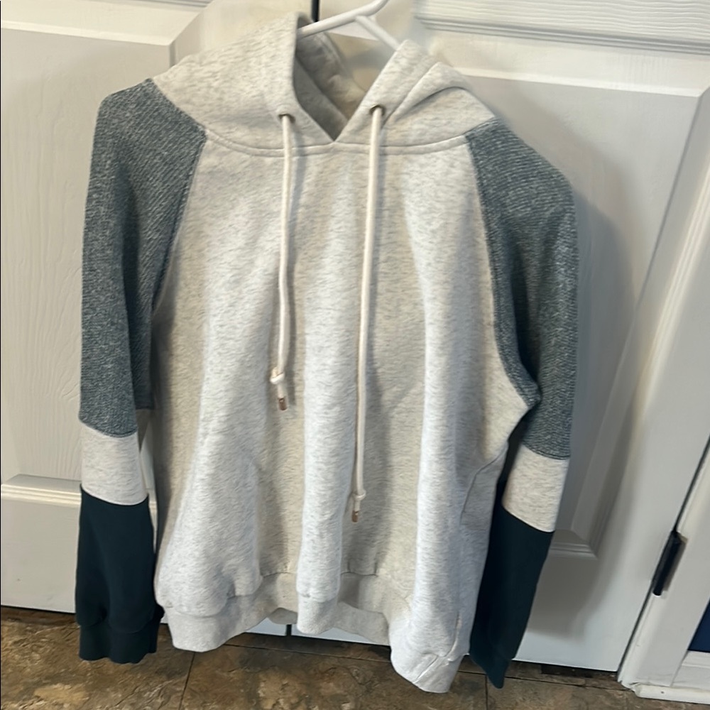 Women’s Skies are Blue Gray and Blue Colorblock Hoodie